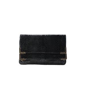 Michael Michael Kors Womens Embossed Leather Gold Tone Tiered Clutch Handbag Bla